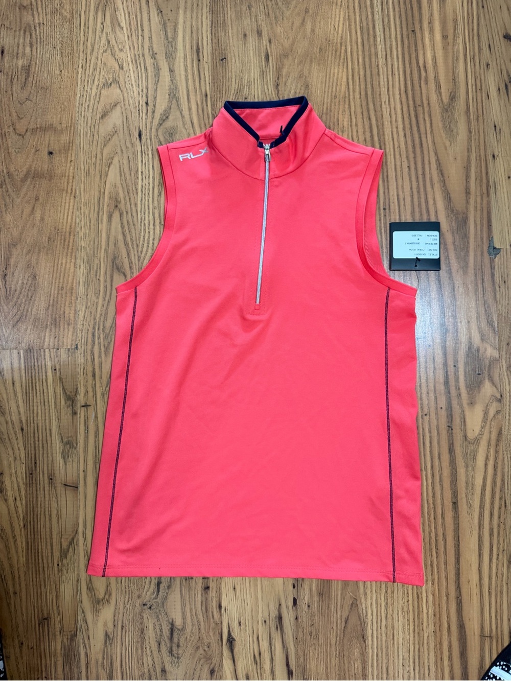 RLX Ralph Lauren Coral Glow Golf Mock Neck Quarter Zip Sleeveless Top Sz M